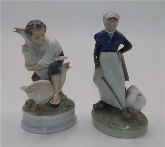 2 Royal Copenhagen figures of a boy & girl with geese